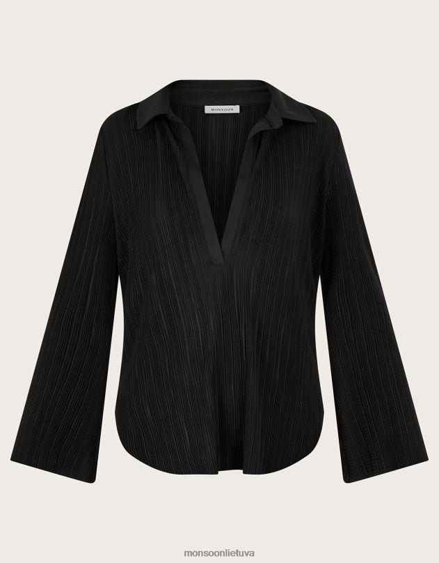 Monsoon peta plisse viršus moterys juodas apranga DPXBJ90
