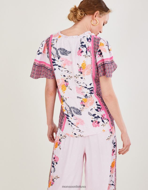 Monsoon phedra print top iš tvarios viskozės moterys rožinė (raudonai) apranga DPXBJ1078