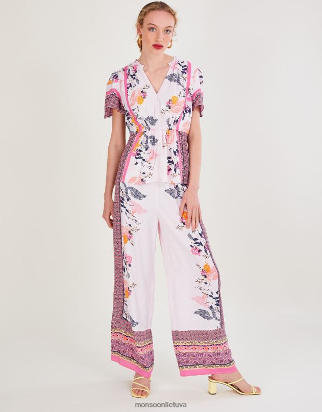 Monsoon phedra print top iš tvarios viskozės moterys rožinė (raudonai) apranga DPXBJ1078