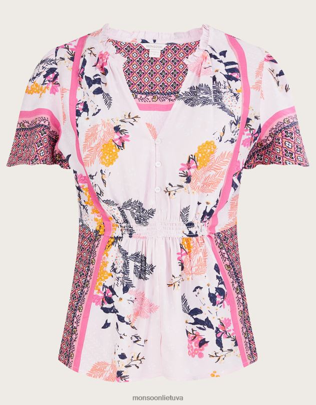 Monsoon phedra print top iš tvarios viskozės moterys rožinė (raudonai) apranga DPXBJ1078