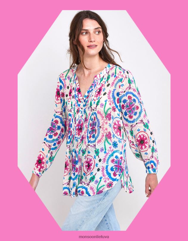 Monsoon rytų preeti pintuck palaidinė moterys baltas apranga DPXBJ458