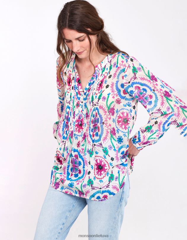 Monsoon rytų preeti pintuck palaidinė moterys baltas apranga DPXBJ458