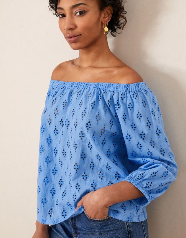 Monsoon schiffli crop rankovių bardot viršus moterys mėlyna apranga DPXBJ1016