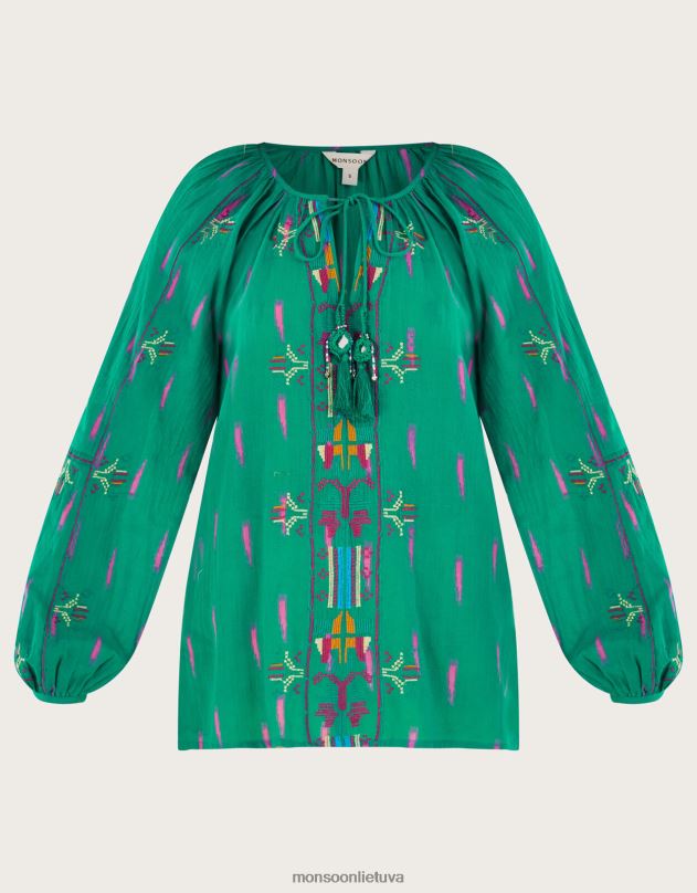 Monsoon siuvinėta kaklaraištis viršus moterys žalias apranga DPXBJ624