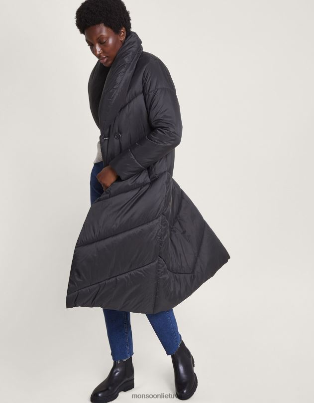 Monsoon Clara paminkštintas maksi paltas iš perdirbto poliesterio moterys juodas apranga DPXBJ395