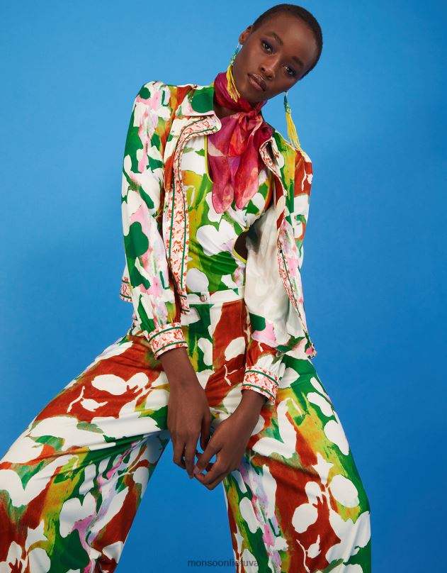 Monsoon Holden gėlėta trikotažinė striukė su perdirbtu poliesteriu moterys žalias apranga DPXBJ1026