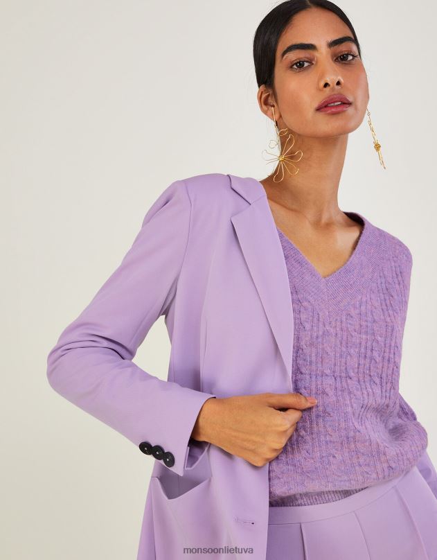 Monsoon Lauren paprastas švarkas moterys violetinė (alyvinė) apranga DPXBJ442