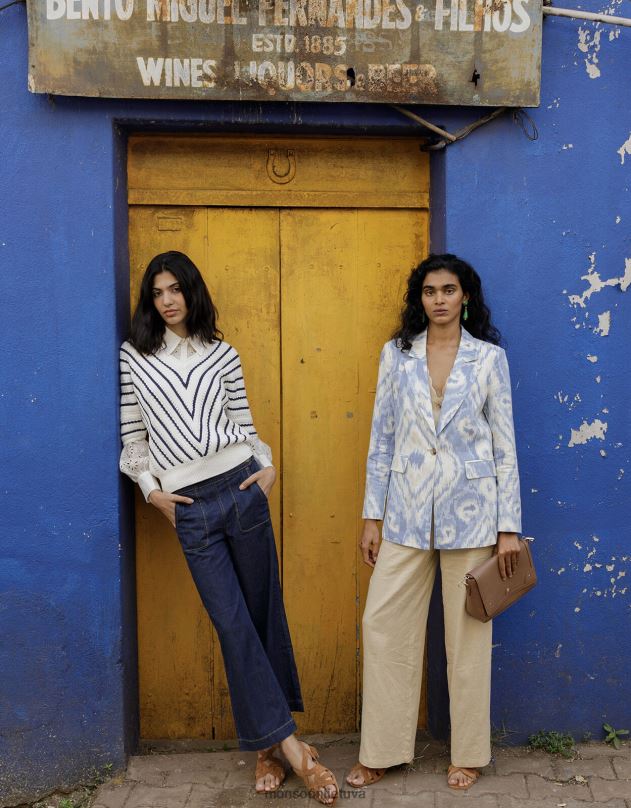 Monsoon Peggy švarkas iš lino mišinio moterys mėlyna apranga DPXBJ596