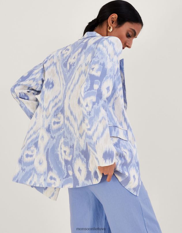 Monsoon Peggy švarkas iš lino mišinio moterys mėlyna apranga DPXBJ596