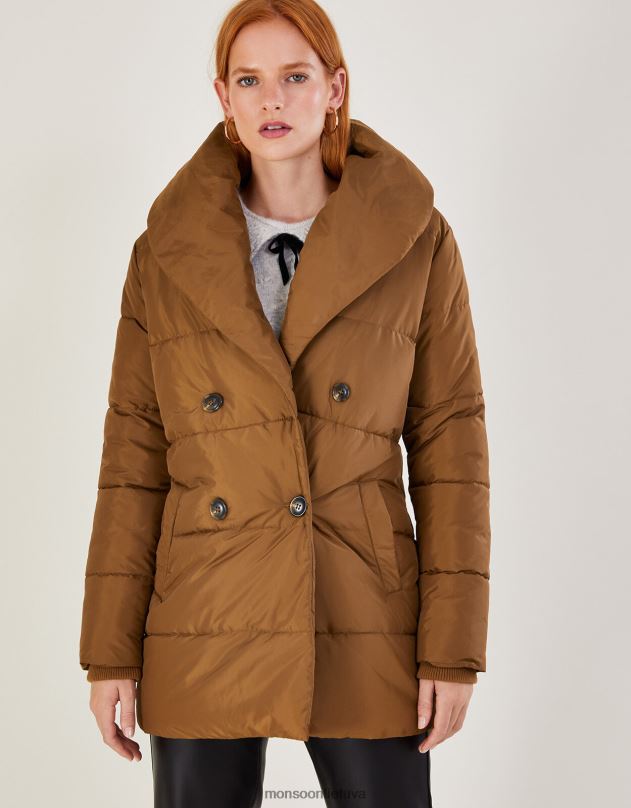 Monsoon Shannon skara apykakle paminkštintas paltas moterys kupranugaris (karamelė) apranga DPXBJ632