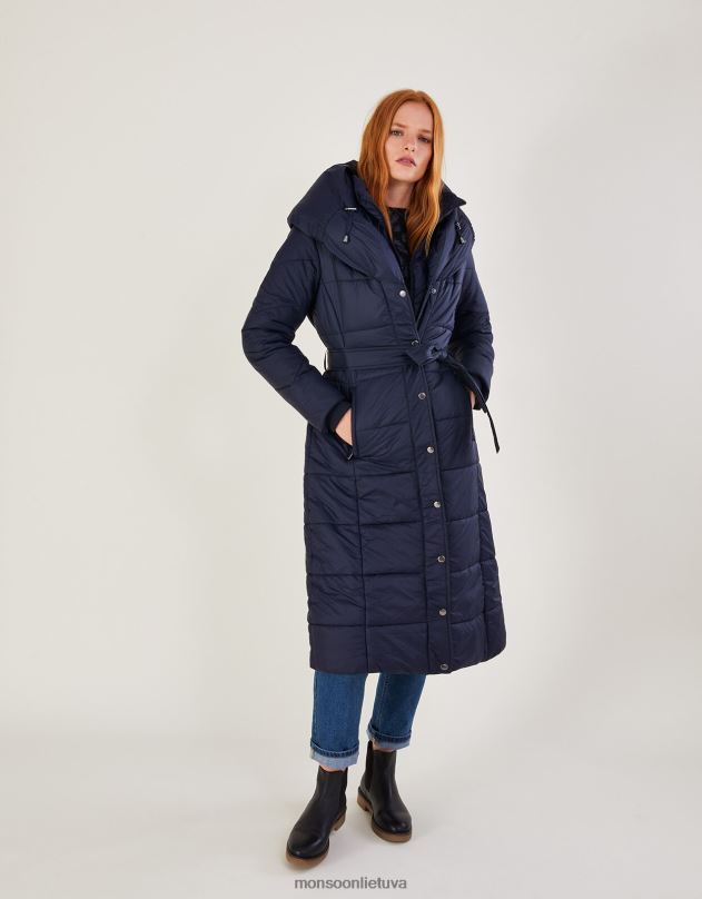 Monsoon Sorena diržu paminkštintas midi paltas iš perdirbto poliesterio moterys mėlyna (navy) apranga DPXBJ628