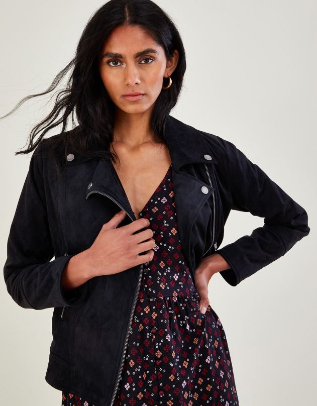 Monsoon Stacy-ann Suedette dviratininkas moterys juodas apranga DPXBJ1094