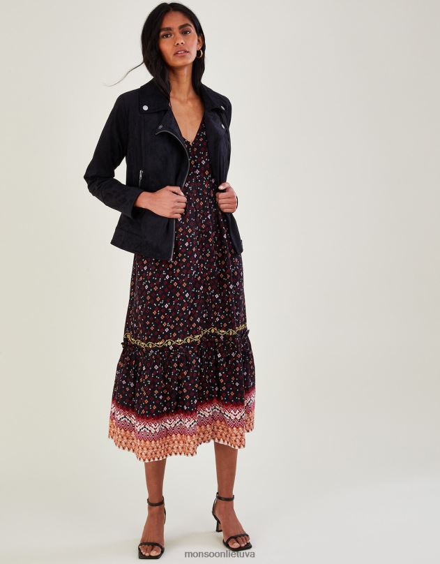 Monsoon Stacy-ann Suedette dviratininkas moterys juodas apranga DPXBJ1094