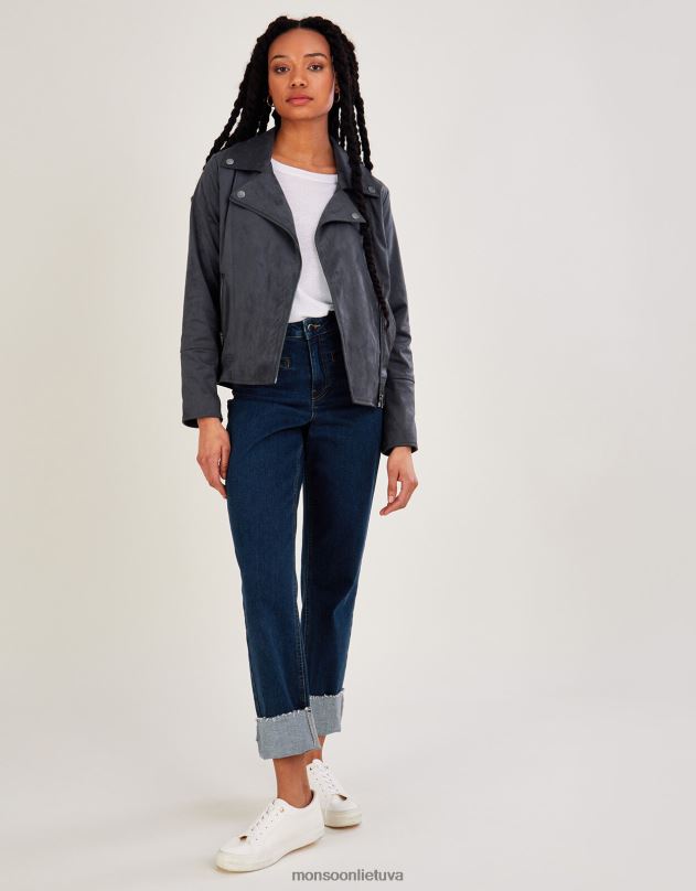 Monsoon Stacy-ann Suedette dviratininkas moterys pilka apranga DPXBJ917