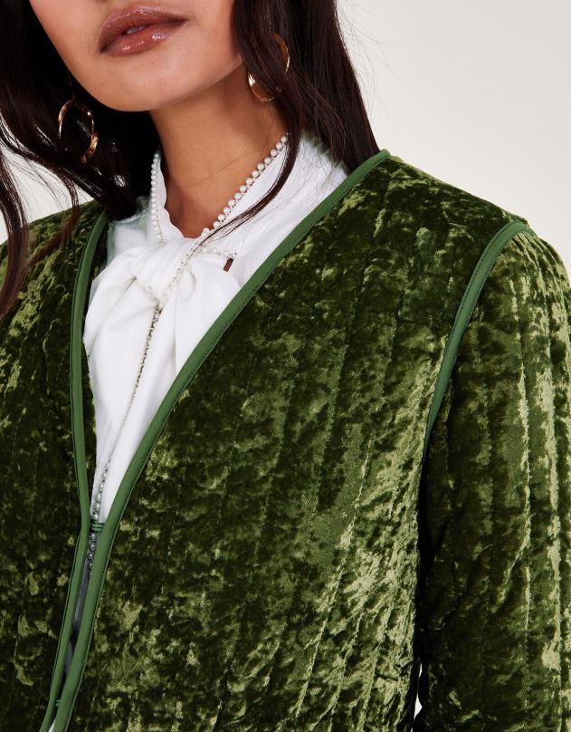 Monsoon aksominė dygsniuota striukė moterys žalias apranga DPXBJ77