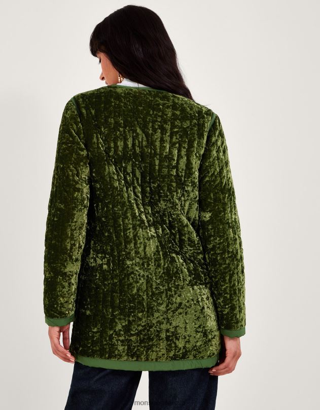 Monsoon aksominė dygsniuota striukė moterys žalias apranga DPXBJ77