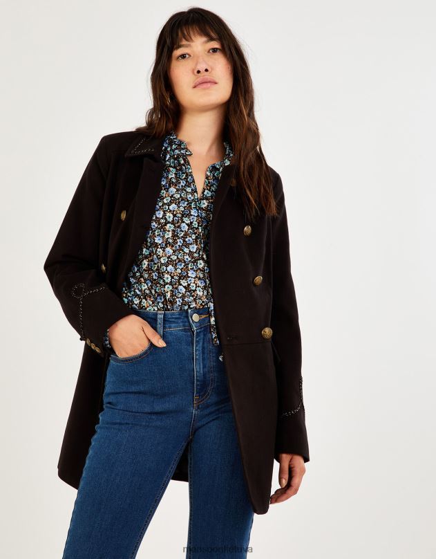 Monsoon myla karinis paltas moterys juodas apranga DPXBJ716