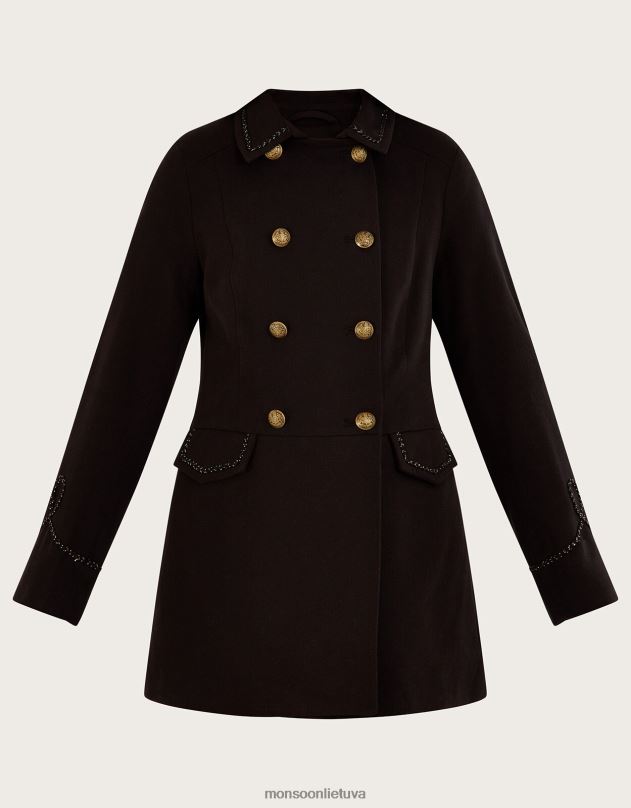 Monsoon myla karinis paltas moterys juodas apranga DPXBJ716