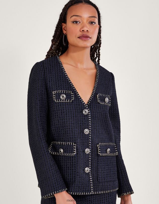 Monsoon plonas tvido švarkas moterys juodas apranga DPXBJ130