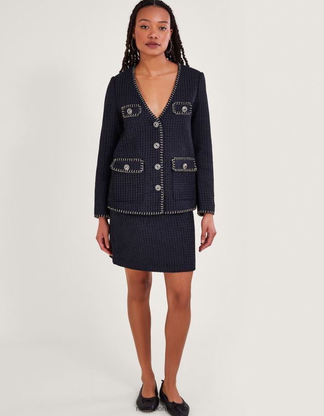 Monsoon plonas tvido švarkas moterys juodas apranga DPXBJ130