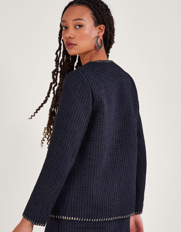 Monsoon plonas tvido švarkas moterys juodas apranga DPXBJ130