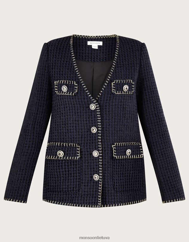 Monsoon plonas tvido švarkas moterys juodas apranga DPXBJ130