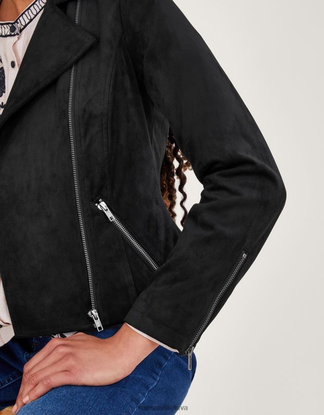 Monsoon suedette dviratininko striukė moterys juodas apranga DPXBJ7