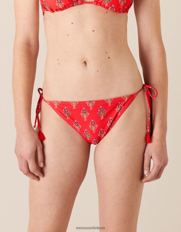 Monsoon Gėlėtos bikinio kelnaitės su perdirbtu poliesteriu moterys raudona apranga DPXBJ1161