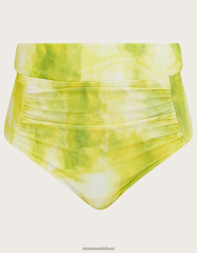Monsoon kaklaraiščio dažais margintos bikinio kelnės aukštu juosmeniu moterys geltona apranga DPXBJ351