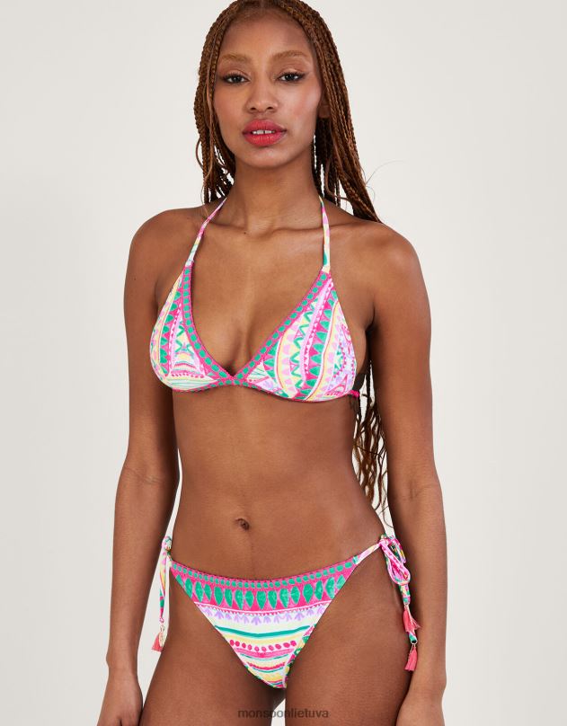 Monsoon mozaikinio rašto nertos apdailos bikinio kelnaitės su perdirbtu poliesteriu moterys rožinis apranga DPXBJ321