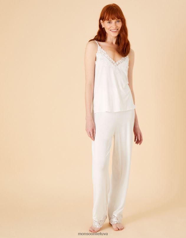 Monsoon nuotakos nėrinių pižamų rinkinys moterys dramblio kaulo apranga DPXBJ702