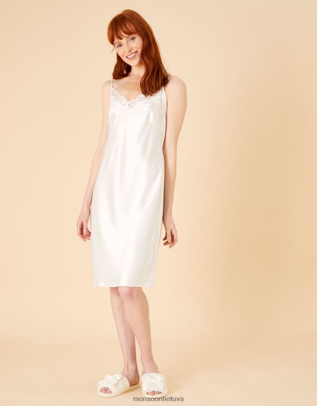 Monsoon vestuvinė nėrinių satino naktinė suknelė moterys dramblio kaulo apranga DPXBJ1059