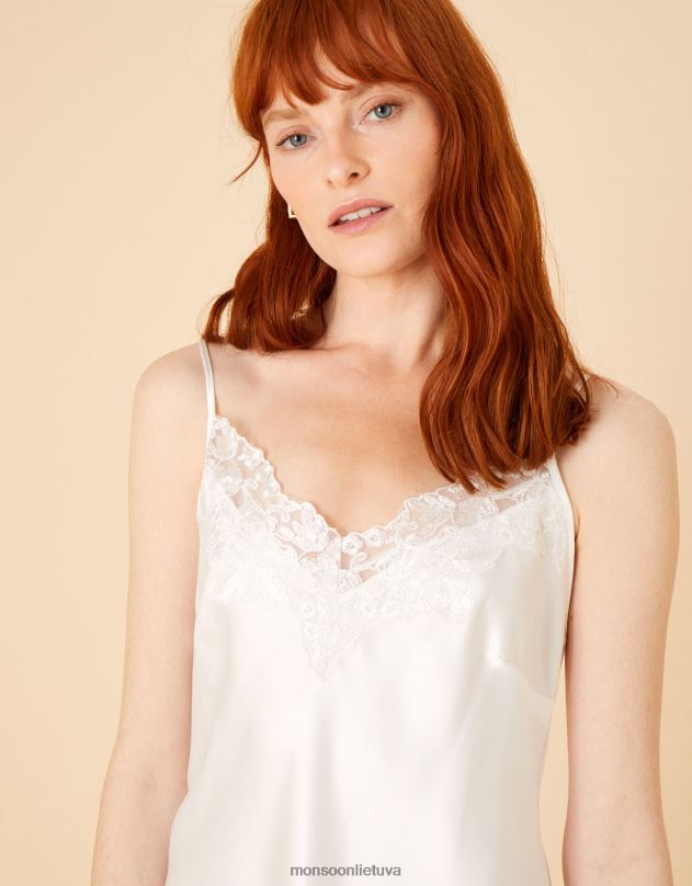 Monsoon vestuvinė nėrinių satino naktinė suknelė moterys dramblio kaulo apranga DPXBJ1059