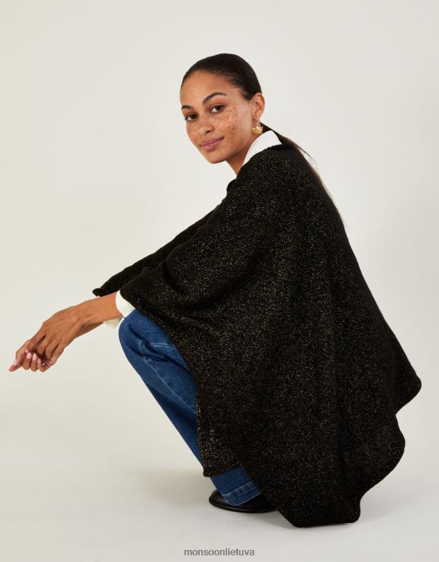 Monsoon metalinis pončas moterys juodas apranga DPXBJ464