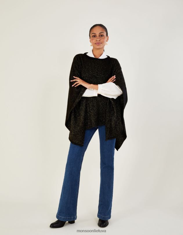 Monsoon metalinis pončas moterys juodas apranga DPXBJ464