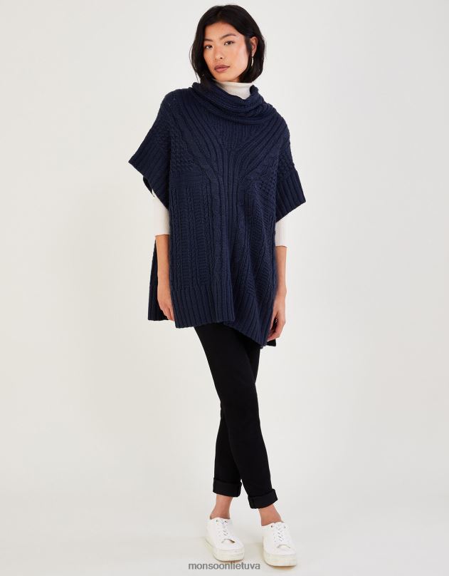 Monsoon pončas su gaubtu moterys mėlyna (navy) apranga DPXBJ355
