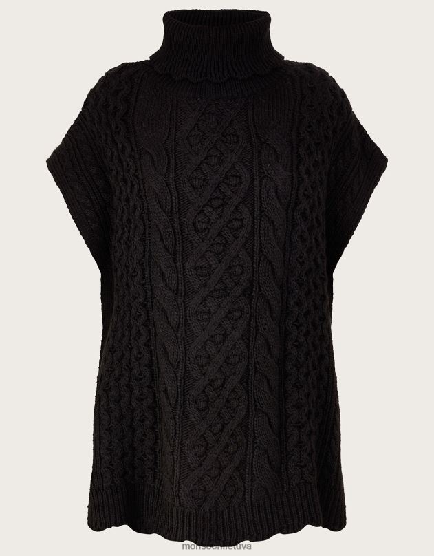 Monsoon taškinis pončas moterys juodas apranga DPXBJ470