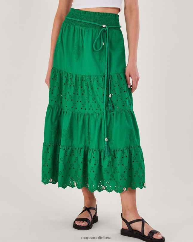 Monsoon Broderie pakopinis sijonas moterys žalias apranga DPXBJ757