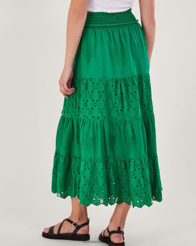 Monsoon Broderie pakopinis sijonas moterys žalias apranga DPXBJ757