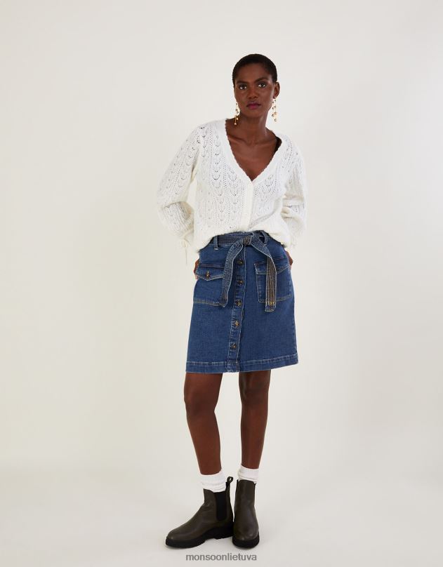 Monsoon Džinsinės sagos per diržą prisegamą sijoną su tvaria medvilne moterys mėlyna (indigo) apranga DPXBJ553