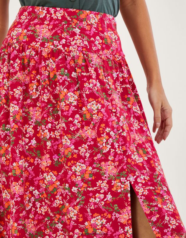 Monsoon Ditsy gėlių rašto sijonas iš lino mišinio moterys raudona apranga DPXBJ261