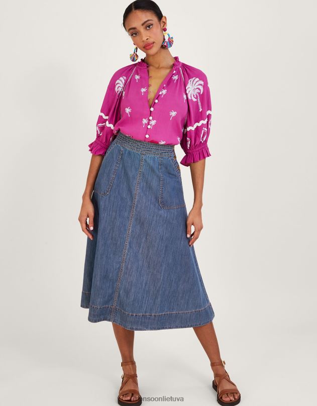 Monsoon apsivilkite džinsinį midi sijoną iš tvarios medvilnės moterys mėlyna (džinsinė mėlyna) apranga DPXBJ135