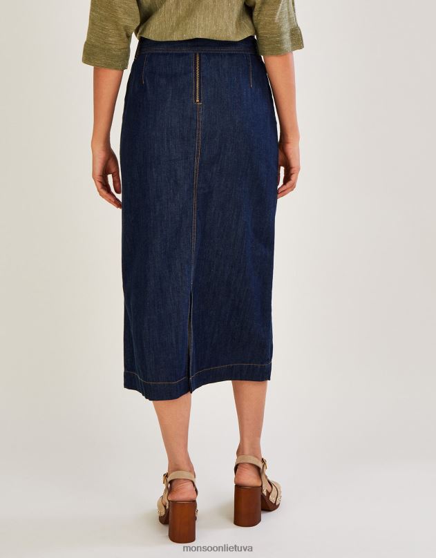 Monsoon džinsinis priekinis sijonas su sagutėmis moterys mėlyna (indigo) apranga DPXBJ1122