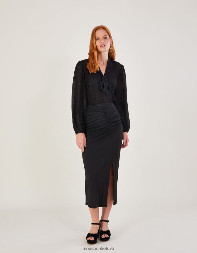 Monsoon raukšlėtas krepinio trikotažo sijonas moterys juodas apranga DPXBJ463