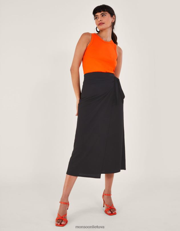 Monsoon winnie wrap midi sijonas moterys juodas apranga DPXBJ210