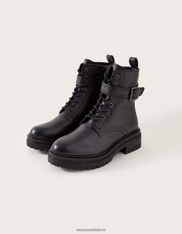 Monsoon brogue odiniai stomper batai moterys juodas avalynė DPXBJ427