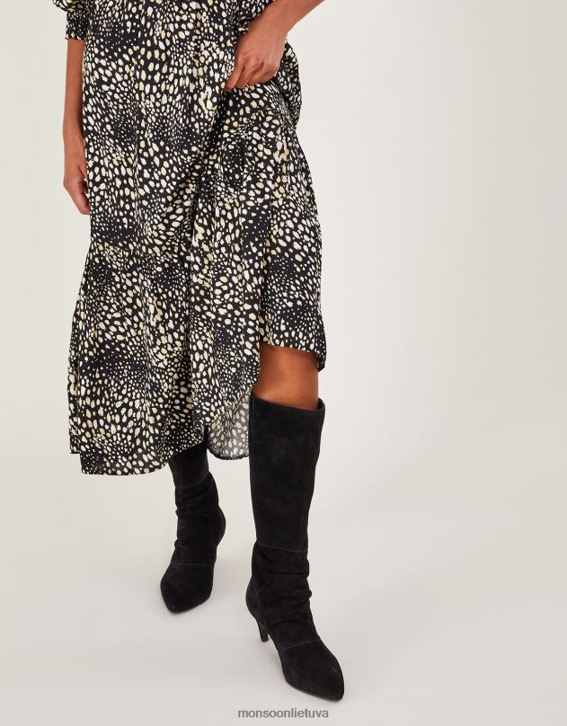 Monsoon ilgi slepti zomšiniai batai moterys juodas avalynė DPXBJ1531