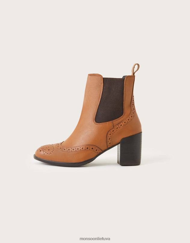 Monsoon klasikiniai odiniai brogue aukštakulniai batai moterys įdegis avalynė DPXBJ1486