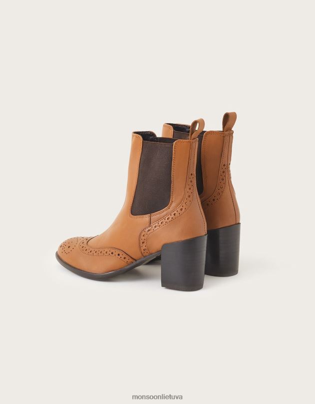 Monsoon klasikiniai odiniai brogue aukštakulniai batai moterys įdegis avalynė DPXBJ1486