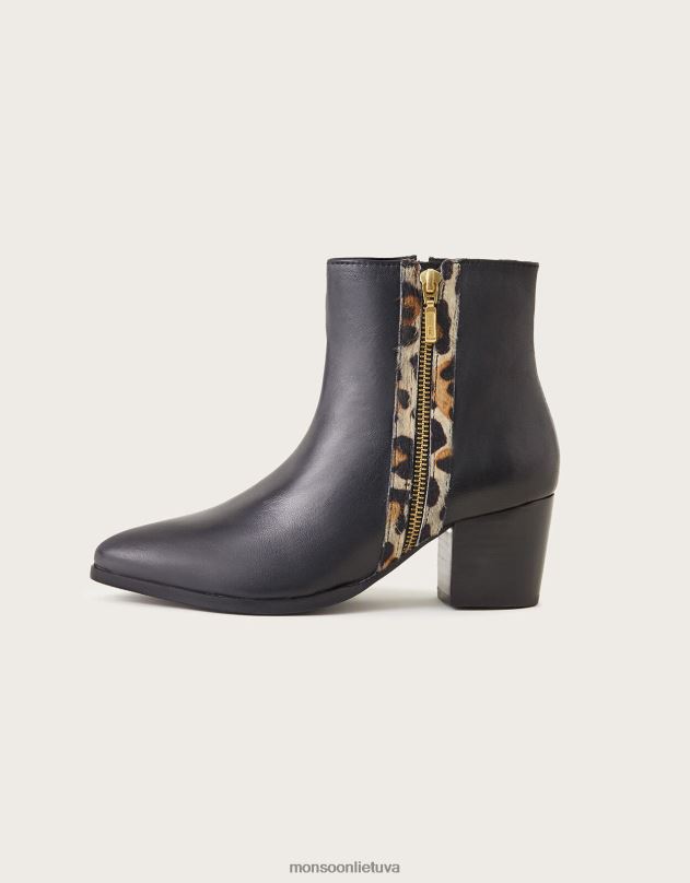 Monsoon odiniai gyvūnų apdailos kulkšnies batai moterys juodas avalynė DPXBJ1489